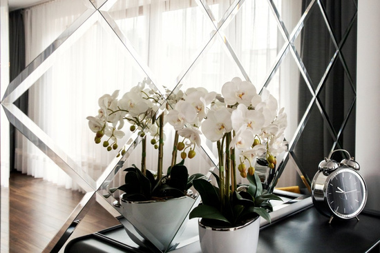 Płytki fazowane lustrzane, lustro srebrne kwadrat 247,5mm x 247,5mm (przękątna 350mm)