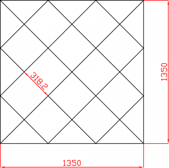 Lustro Glamour w romby płytki lustrzane fazowane 1350mm x 1350mm faza 12mm