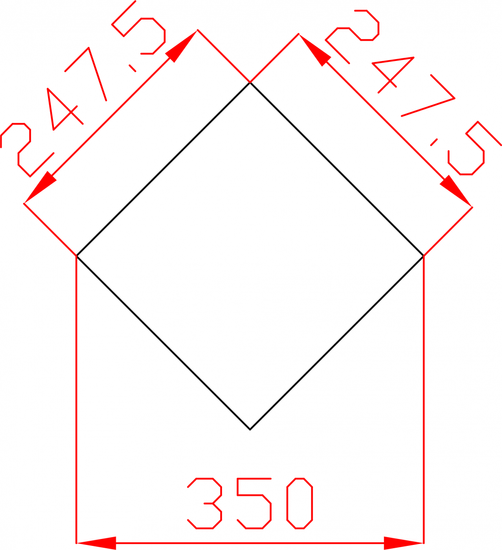 Płytki fazowane lustrzane, lustro srebrne kwadrat 247,5mm x 247,5mm (przękątna 350mm)