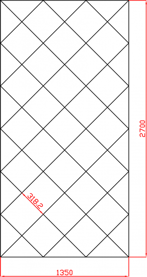 Lustro Glamour w romby płytki lustrzane fazowane 1350mm x 2700mm faza 12mm
