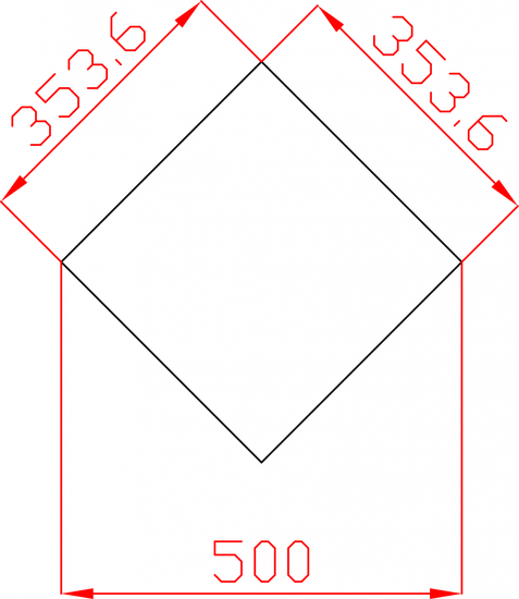 Płytki fazowane lustrzane, lustro srebrne kwadrat 353,6mm x 353,6mm (przekątna 500mm)