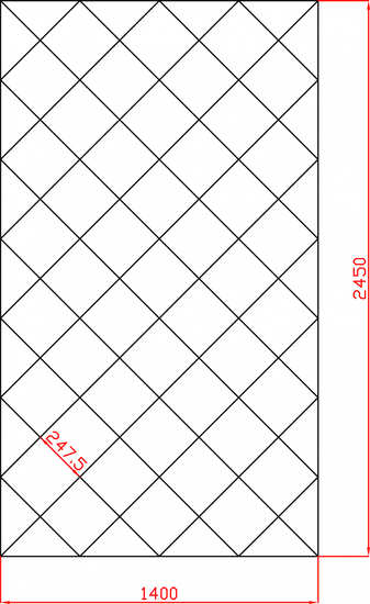Lustro Glamour w romby płytki lustrzane fazowane 1400mm x 2450mm faza 12mm