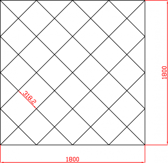 Lustro Glamour w romby płytki lustrzane fazowane 1800mm x 1800mm faza 12mm
