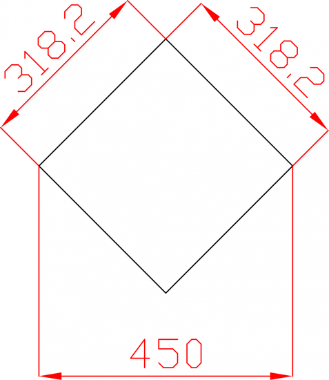 Płytki fazowane lustrzane, lustro srebrne kwadrat 318,2mm x 318,2mm (przekątna 450mm)